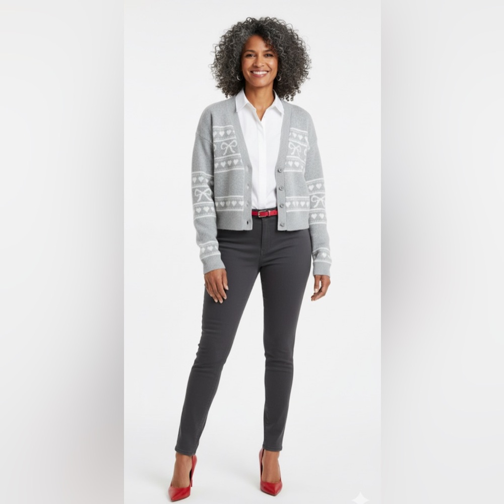 No Boundaries Gray and White Cardigan Sweater Size M ($) 5761